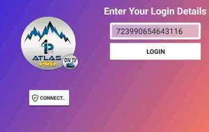 Écran de connexion pour Atlas pro avec saisie du code d'activation pour un accès rapide au service IPTV.